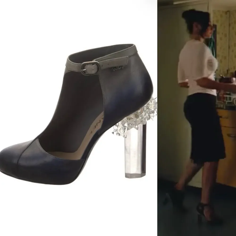 Chanel Fall 2012 Runway Navy Silver Ombre Leather Lucite Ice Crystal Heels EU 37